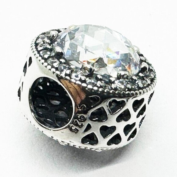Pandora 925 Sterling Silver Bead Charms CRYSTAL RADIANT HEARTS WHITE - Picture 5 of 6